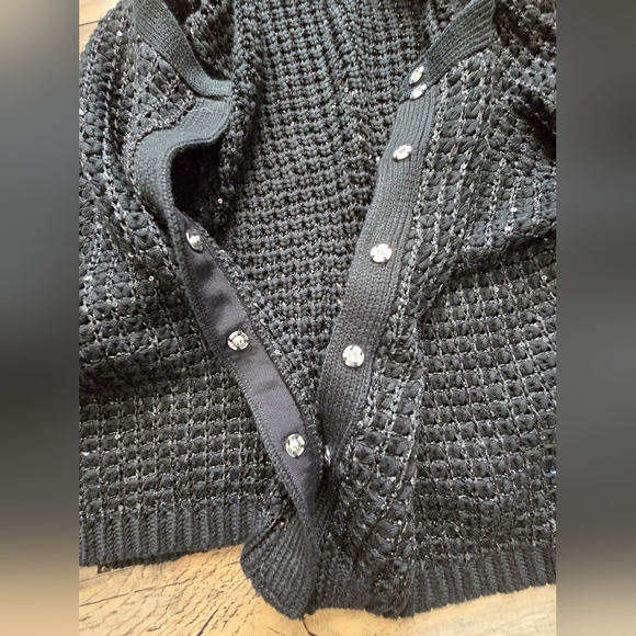 Chic Black Knit snap up Cardigan womens large - Picture 4 of 10